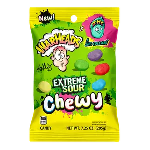 WARHEADS X ZHC EXTREME SOUR CHEWY - 7.25oz Peg Bag Candy