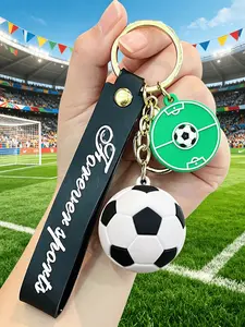 3D Soccer Ball Keychain with Wrist Lanyard & Football Field Pendant Aesthetic Backpack Bag Charm Car Key Accessory Sport Gift for Soccer Fans Men Teens Boy