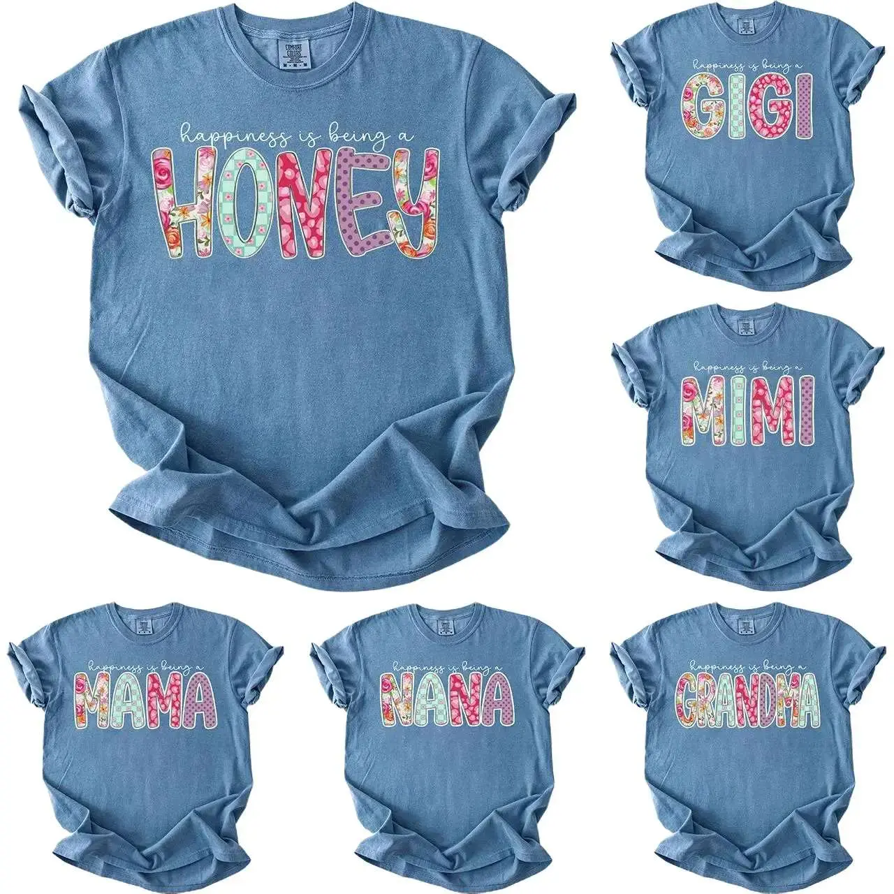 Comfort Colors Custom Grandma Shirt, Personalized Floral “Happiness is Being a Mama” Tee, Family Name Shirt, Nana Mimi Gigi Grandparent Gift - AL