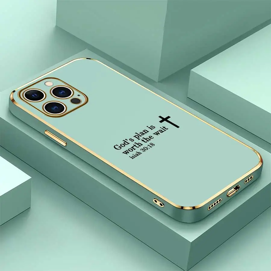 Shockproof Smartphone Case - Cross Scripture Pattern, Electroplated Gold Frame, Minimalist Text Print, Elegant Handheld Cellphone Protection Cover for iPhone 17 Pro Max,16,16 Plus,15,14,13,12 - Ideal Birthday Gift