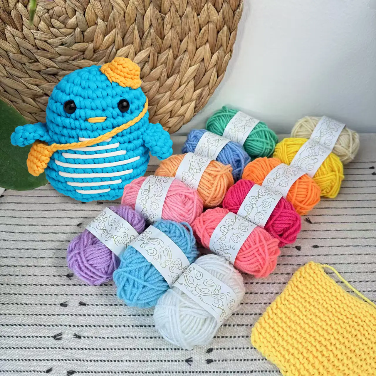 DIY Crochet Kit - 12 Vibrant 80% Cotton 20% Acrylic Medium Weight Cotton Blend Yarns, 9 Crochet Hooks, Holiday Gift for Birthdays, Unique Gifts for Friends and Family, Ideal for DIY Doll & Craft Projects