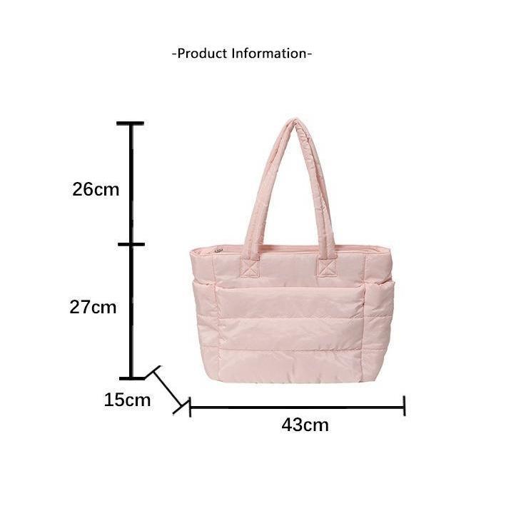 Cozy Blush Pink Cloud Tote Bag, Lightweight Quilted Padded Shoulder Handbag With Soft Fabric, Spacious Compartment For Everyday Use, Work Commute, Weekend Trips And Travel Essentials