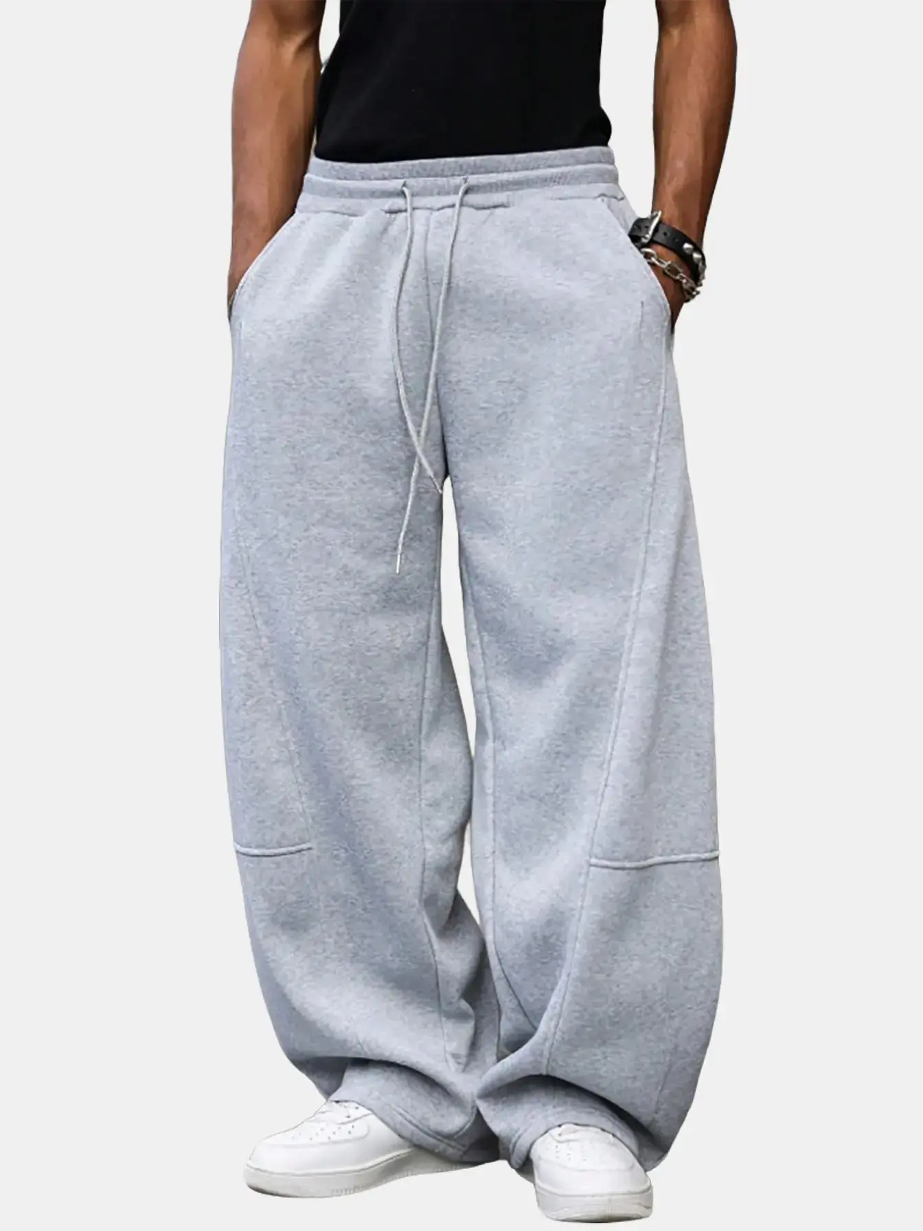 Men's Knitted Loose-Fitting Sweatpants - Wide-Leg Men's Wear with Pockets for Gym, Daily Use Athletic Activewear, Clothes, Stretch Activewear, Gym Activewear
