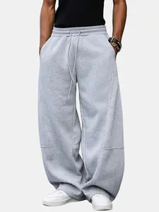 Men's Knitted Baggy Loose-Fit Wide-Leg Sports Pants with Pockets - Loose Athletic Active Fitness Training Baggy Sweatpants for Gym, Daily Use, Knitted Sports Pants