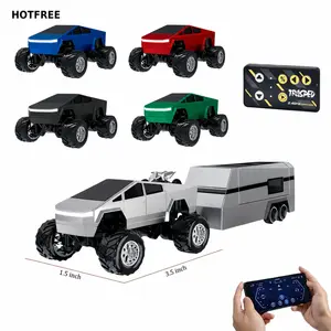 Hotfree 1/64 Mini RC Monster Cybertruck, All-Terrain Metal Off-Road Pickup with Trailer, 2.4GHz Remote & App Control, USB-C Rechargeable, Big Wheel Racing Toy, Perfect Birthday Christmas Gift for Kids, Boys & Collectors