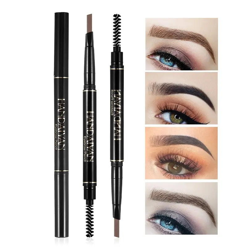 Double-Ended Eyebrow Pencil Automatic Rotating 5 Colors Eyebrow Makeup Products Handaiyan Waterproof Long-Lasting Triangle Design with Brush Precisely Sculpted Brows Eyebrow Shape