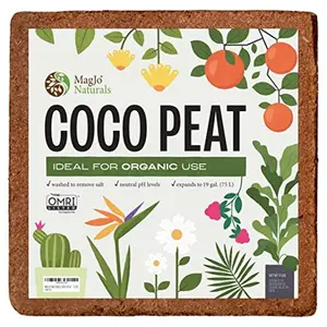 MagJo Naturals Pure Coco Coir (Coco Peat) 11 Pound Block (5kg, OMRI Listed for Organic Gardening, Coconut Coir - Low EC and pH Balance - High Expansion Coco Fiber for Herbs, Flowers, Planting