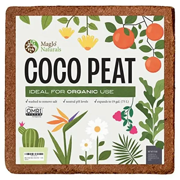 MagJo Naturals Pure Coco Coir (Coco Peat) 11 Pound Block (5kg, OMRI Listed for Organic Gardening, Coconut Coir - Low EC and pH Balance - High Expansion Coco Fiber for Herbs, Flowers, Planting