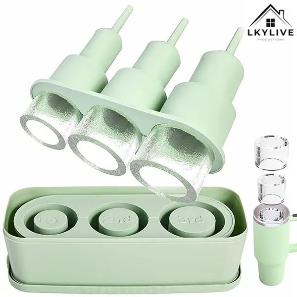New Generation Ice Cube Tray for Tumbler Cup,For 20oz 30oz 40oz cup,Silicone Cylinder Ice Mold with Lid and Bin, durable and not easy to wear，Easy Fill and Release Ice Maker for Whiskey, Cocktail, BPA-Free Reusable Straw Drinking Straw
