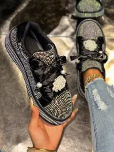 Women's Fashion Thick Sole Casual Trainer Shoes, Trendy Leisure Board Shoes with Rhinestone Design, Walking Shoes, Comfortable and Stylish Footwear, Sneaker