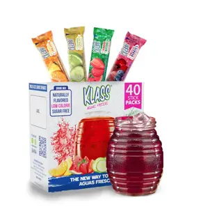 Klass Aguas Frescas, Powdered Drink Mix Variety Pack, 40 Singles Zero Sugar & Caffeine-Free Powder Packets, Water Drink Mix, Flavors: Cucumber Limeade, Strawberry Watermelon, Hibiscus Berries & Pineapple Tangerine - 5 Calories Per Packet & Natural Flavors