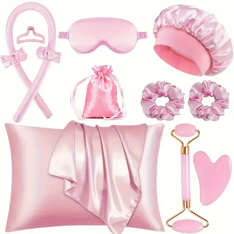 Sleep Hairstyling Tool Set, Curling Iron Set, Facial Massager, Hairband, Soft Sleep Mask, And Satin Sleep Cap For Hairstyling  Satin , Women'S Facial Roller, Hair Styling Tool, Mother'S Day Gift