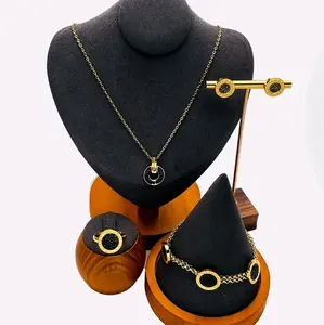 Elegant Gold Tone Jewelry Set with Necklace Bracelet and Earrings for Women