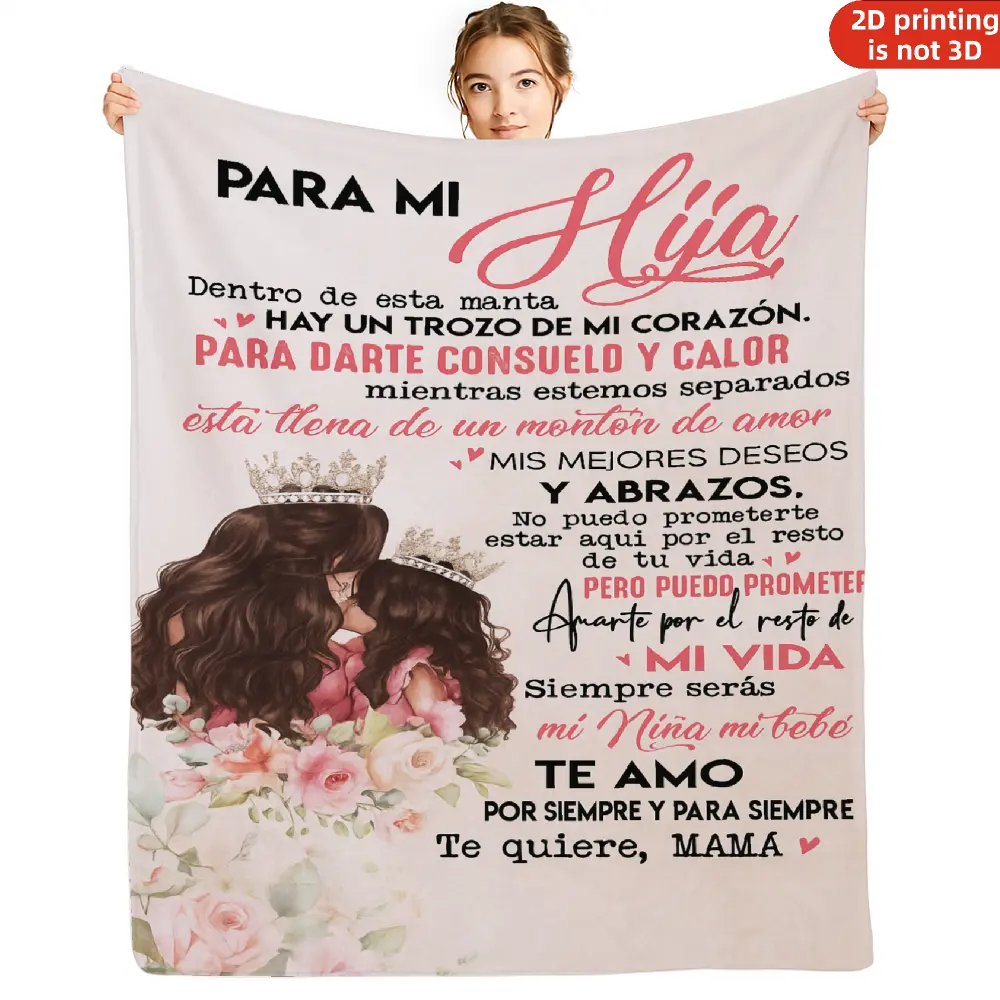 A heartfelt gift from a Spanish-speaking mom to her daughter: a soft and cozy birthday blanket featuring personalized birthday wishes for her little girl.Perfect for bedrooms, living rooms, sofas, camping, and more.An ideal gift for friends and family.