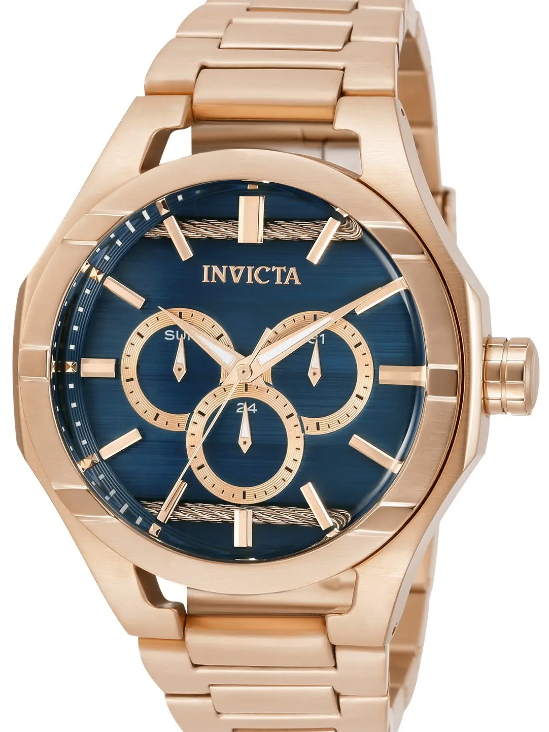 Invicta Bolt Masculine Multifunction Anti-Scratch High-Resistance Self-Luminous Quartz Watch for Men, 48mm Rose Gold-Tone Cable Bezel, Black Dial, Stainless Steel Bracelet, 100m Water Resistant, Anti-Scratch Quartz Watches, High-Resistance Quartz Watches