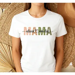 Personalised Mama With Kids Names Graphic Tee, Stylish & Fun, Comfortable, All-Season, Unisex, Ideal Mother’s Day Family Gift