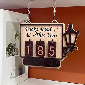 Vintage Reading Record Hanging Bookshelf Decor, Personalized DIY Name Tracker, Tracks Up to 999 Books, Includes 30 Replaceable Number Tags, Wall Art Decor, Hanging Home Decor