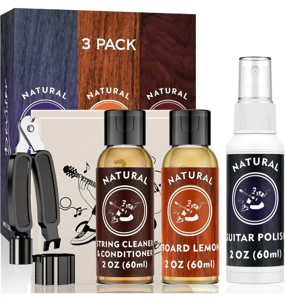Deviser Guitar Cleaning Kit - Includes Lemon Oil, Polish, Guitar String-Cleaner & Guitar String Winder - All IN ONE for Easy Cleaning and Maintenance. High Performance, Ultra Absorbent Microfiber Cloth