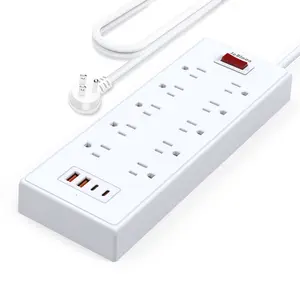 Power Strip, Surge Protector with 10 Outlets and 4 USB Ports(2 USB C), 5 Feet Extension Cord (1625W/13A),14 in 1 Power Strip, ETL Listed, White