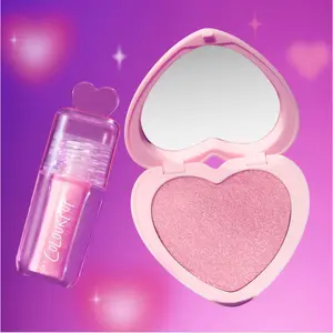 ColourPop Super Shock Blush + Ultra Glossy Lip Set - Baby Pink Glow & Pout for Valentine's Day - Limited Edition Heart Compact & Hydrating Lip Gloss