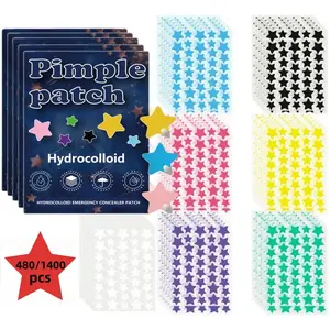 480/1400 Pieces Facial Hydrocolloid Acne Patches, Cute Star-Shaped Coverings, Acne Pimple Patch, Acne Stickers, Acne Clearing Products, Alcohol-Free, Odorless, Gentle, Mild & Non-Irritating, Suitable for All Skin Types，Mother's Day Gift outdoorfun