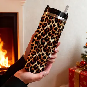 30oz Stainless Steel Handheld Cup with Leopard Print, Dual-Use Cold Hot Straw Tumbler, Ideal for Sports Outdoor Office Home, Best Gift