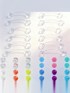 36pcs 14g Plastic Body Jewelry Industrial Barbell Earrings, Pregnancy Belly Button Rings, Tongue Rook Eyebrow Studs, Septum Piercing, Flexible Transparent Arc Bars