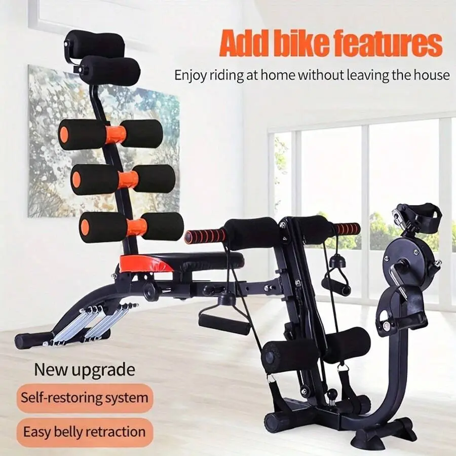 2025 Multifunctional Home Sit-Up Machine - Home Workout Gym Machine, Waist & Abdomen Enhancer, Leg Shaper, 6-in-1 Dumbbell Stool with Bicycle Feature, Adjustable Squat Rack, Strength Training Equipment, Portable Home Gym