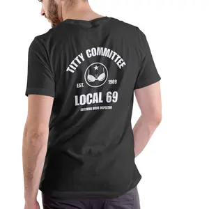 "Titty Committee Local 69" Est 1969 Certified Boob Inspector Design, Graphic T Shirts Men's Short-Sleeve Round Neck Casual  Menswear Graphic T-Shirt, Unisex