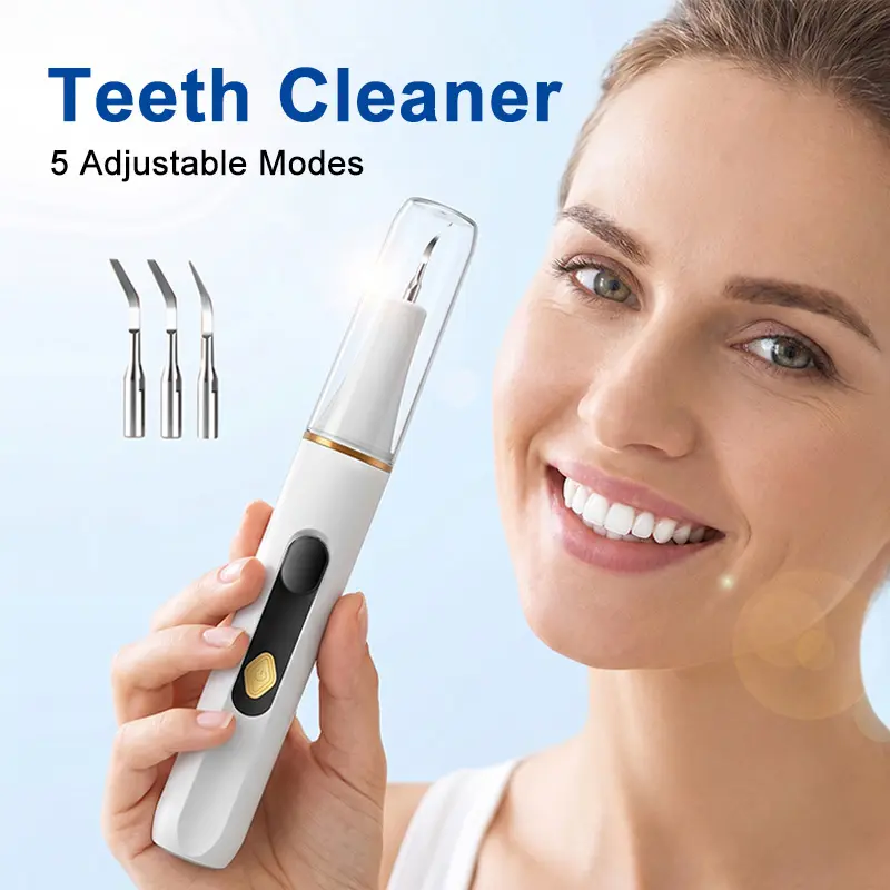 Teeth whitening, Dental Scaler - 5-Mode Ultrasonic Teeth Cleaner with LED Light, Rechargeable USB-C Kit for Tartar Removal at Home  Oral Oral Hygiene Products, Portable Teeth Cleaner, Teeth Cleaning Machine