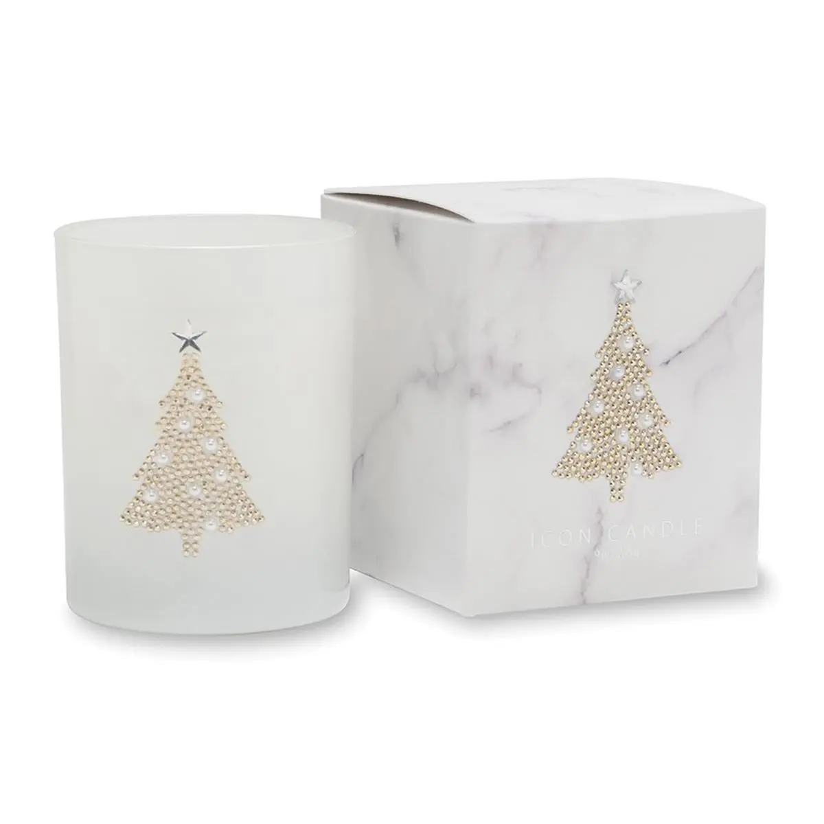 Primal Elements CIGXMAS Christmas Tree Icon Candle - 9.5 oz, White Marble, Fragranced Home Decor, Ideal Holiday Gift
