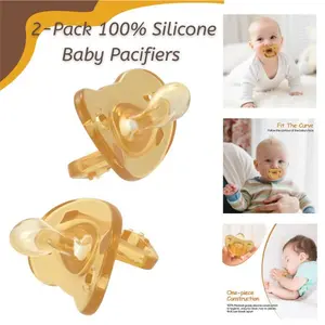2-Pack 100% Silicone Baby Pacifiers – Orthodontic Soothers with Handle & Air Holes, BPA-Free, Safe for Newborns 0-6 Months, Cute Moon Flat Design