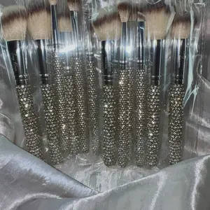 Luxury Makeup Brushes - Professional 6 pc Set with Diamond Handle Wooden & Crystal Finish High-Quality Synthetic Hair Multi-Purpose Oval Brush