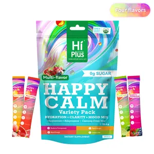 HiPlus Happycalm – Calming Drink Mix with KSM-66 Ashwagandha, Vitamin D3, Magnesium & L-Theanine(Multi-flavor) – Supports Cortisol Balance, Mood & Sleep, Helps Manage Occasional Stress – Travel Packets (20 Servings)