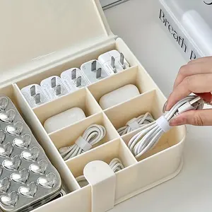 Cable Management Box, Desktop Organizer with Compartment for Phone Chargers, Plugs, Data Cables, Durable Abs Material, Ideal for Home Office, Gaming Area, Tech Desk
