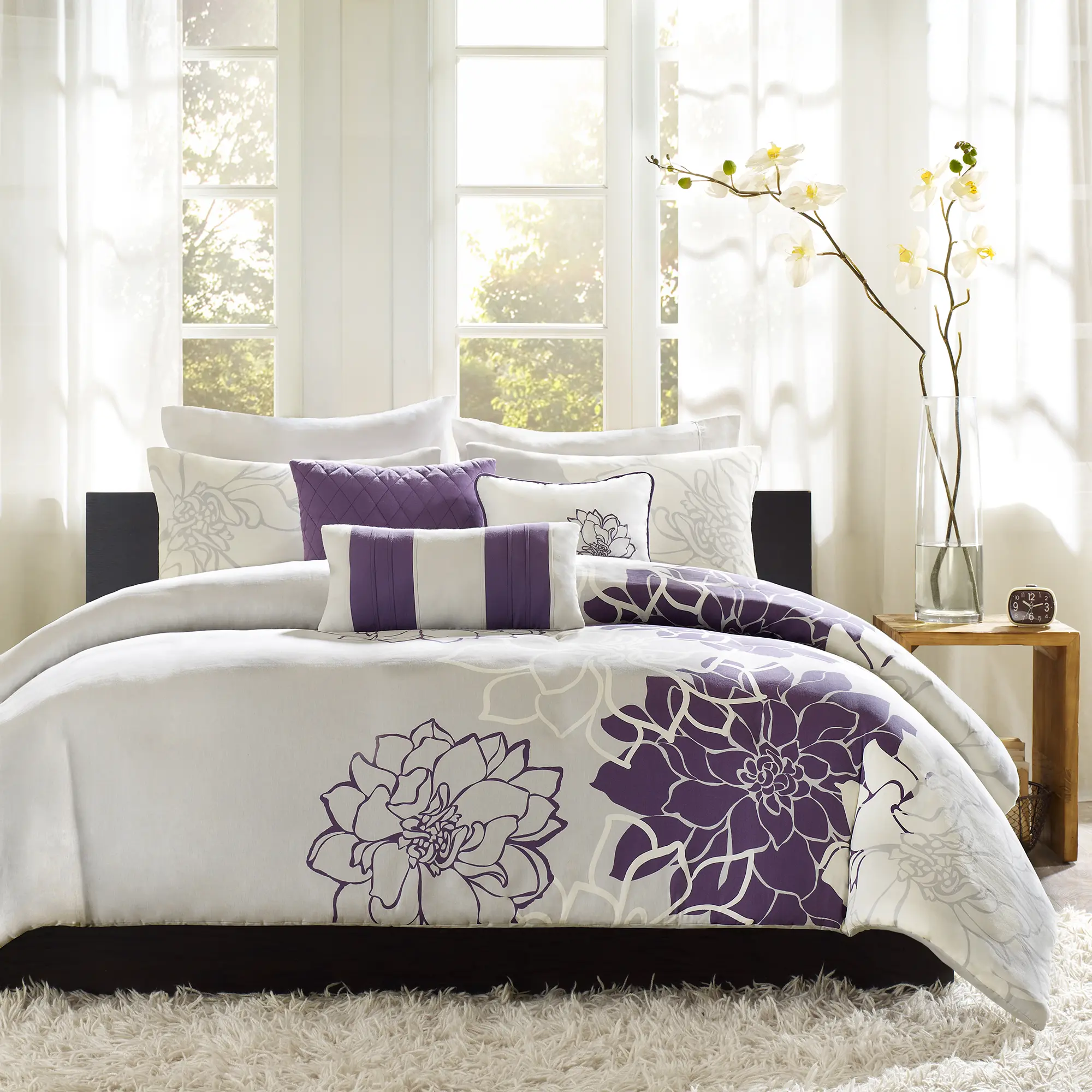 Lola 7-Piece Multi-Print Sateen Cotton Comforter Set - Queen, Twin/Twin XL Sizes, Modern Casual Medallion Floral Bedding, All-Seasons Down Alternative, Soft Shams, Bedskirt, Decorative Pillows, Wash-Free, Breathable