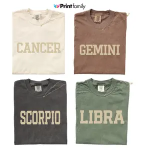 [Full 12 Zodiac] Minimalist Zodiac Name T-Shirt, Cancer Gemini Scorpio Libra Graphic Tee, Simple Astrology Shirt, Vintage Aesthetic, Unisex Tee