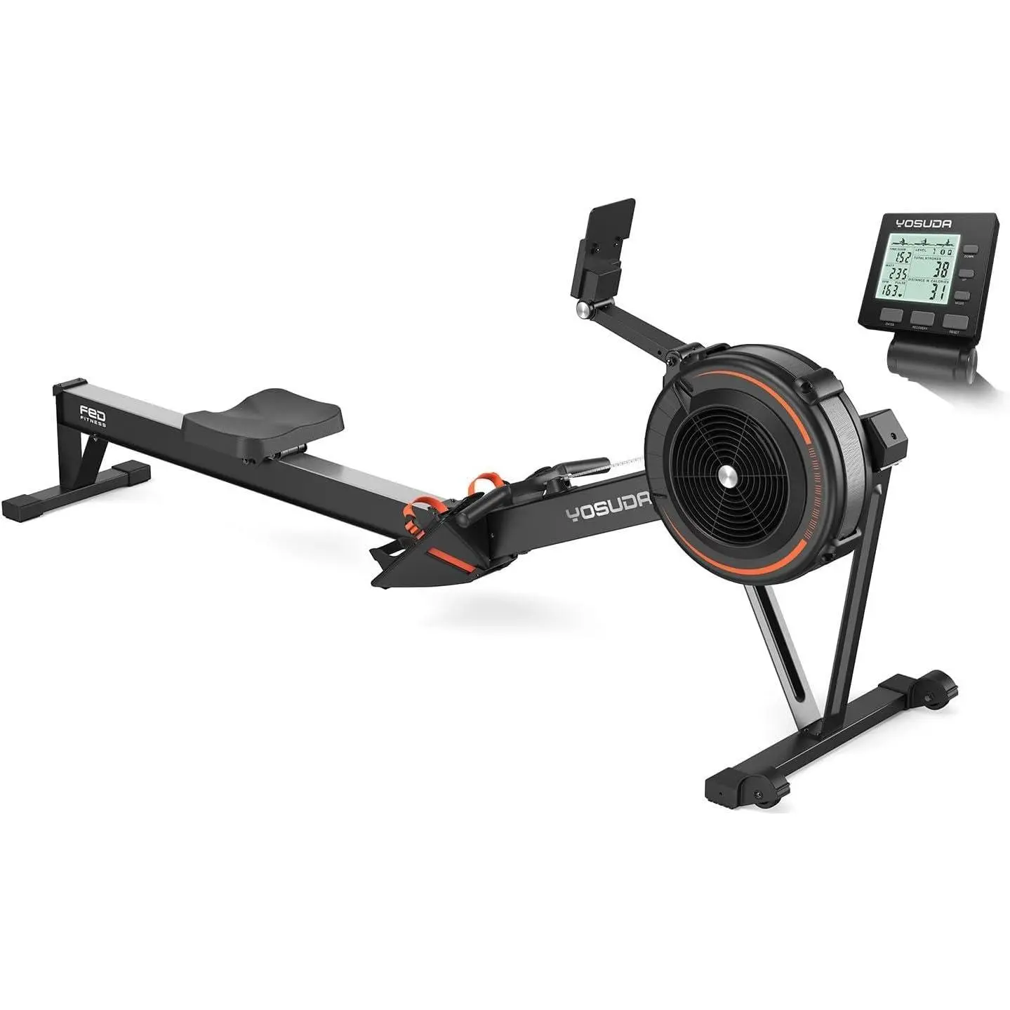 FED Fitness Yosuda Series RM6 Unisex Rowing Machine for Home Gym, Professional Adjustable Air Resistance Rower with Self-Powered Real-Time Metrics Monitor, 53.7in Row Rail, Ergonomic Seat, Foldable Easy Storage [Live Only], Home Exercise Equipment, Rowing