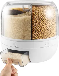 6-Grid Rotatable Thick Grids Kitchen Storage Container - 360° Rotating Grain Dispenser for Small Grains, Beans & Rice, Kitchen Utensils Organizer