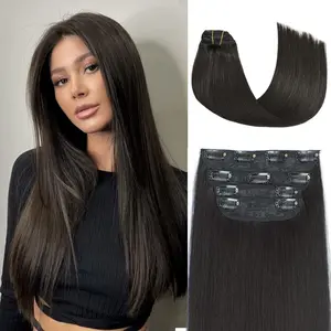 Black Hair Extensions Wig Piece Black Clip in Hair Extensions for Women New Look Jet Black Hair Pieces for Black Women Silky Straight Full Head 22 inch Long Natural Hairpieces for Christmas Daily Party Use