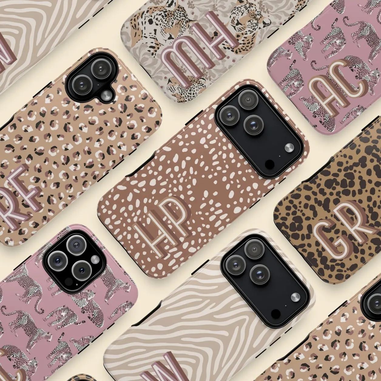 Animal Print Personalized Monogram Phone Case Initials Phone 17 16 15 14 13 12 11 Pro Max, Galaxy S25 Ultra Custom Case, Pixel 9