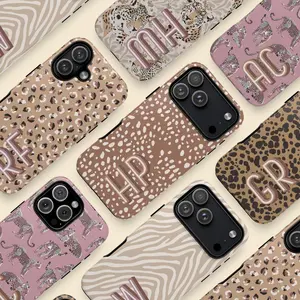 Customized Animal Print Monogram Initials TPU Cellphone Casing - Shockproof Accessories for iPhone 11,12,13,14,15,16,17 Pro Max & Galaxy S25 Ultra Mobile Devices