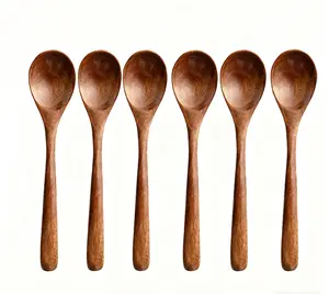 6 Pcs Wooden Spoons for Eating, 7 inch Wooden Honey Spoons for Tea, Wood Teaspoons for Stirring Coffee, Hard Wood Table Spoon for Cooking, Small Serving Spoon for Soup, Desserts & Cereal