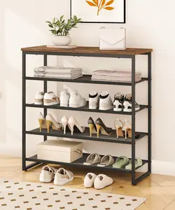 HOOBRO Rustic Shoe Rack, 5 Tier Shoe Storage Organizer with 4 Oxford Fabric Shelves and Top Panel, Holds 16-20 Pairs of Shoes, for Entryway and Closet#springtok #SummerVibes