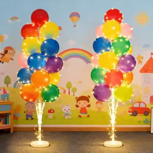 2 Sets Balloon Arch Stand with Base and String Light, Balloon Column Stand Kit for Floor Decorations for Valentine's Day BabyShower Graduation Birthday Wedding Party