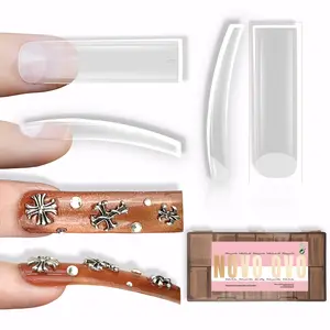 NOVO OVO XXL Shape Square Slight Curved Nail Tips No C Curve, Extra Thick Natural Curve Clear False Nails Press on, Full and Half Cover Soft Gel Extension Fake Nail Acrylic for DIY x 15 Size 240pcs
