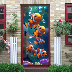 2pcs Cute Clownfish Wall Stickers Ocean Theme Decorations for Kids Room Self Adhesive Removable Cartoon Underwater World Bedroom Wall Decor Kindergarten Classroom Background Wall Stickers for Boys and G