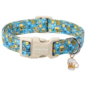 Lionet Paws Summer Dog Collar - Cute Beer Puppy Collars with Plastic Buckle, Adjustable Lightweight Accessory for Small Medium Large Girl Boy Dogs