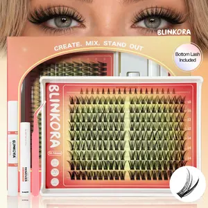 Blinkora BunnyLite Eyelash Cluster Kit, 10-16mm Beginner-Friendly DIY Natural Volume Eyelash Extensions, Waterproof Long-Lasting, with Free Glue, Remover & Applicator, Beauty Makeup Cosmetics, Eyelash Extension, Cluster Lashes