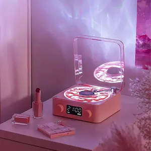 Vintage Vinyl-Style Bluetooth Speaker with Soft Ambient Light, Cute Nightstand Speaker with Relaxing Sounds, Cozy Bedroom Decor Gift for Her